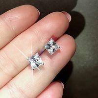 1 Pair Simple Style Square Plating Inlay Copper Zircon White Gold Plated Ear Studs main image 6