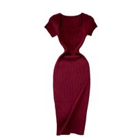 Women's Sheath Dress Slit Dress Casual Square Neck Short Sleeve Solid Color Maxi Long Dress Daily main image 5