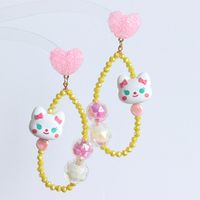 1 Pair Cute Heart Shape Cat Crystal Drop Earrings sku image 1
