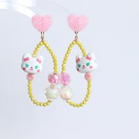 1 Pair Cute Heart Shape Cat Crystal Drop Earrings main image 5
