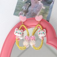 1 Pair Cute Heart Shape Cat Crystal Drop Earrings main image 4