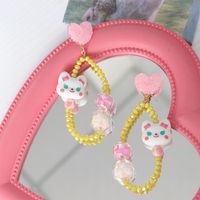 1 Pair Cute Heart Shape Cat Crystal Drop Earrings sku image 2