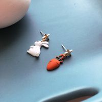 1 Pair Sweet Rabbit Carrot Stoving Varnish Alloy Drop Earrings sku image 1