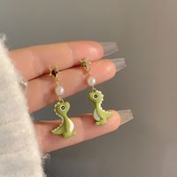 1 Paire Mignon Dinosaure Vernis Au Four Perle D'Imitation Alliage Boucles D'oreilles main image 1