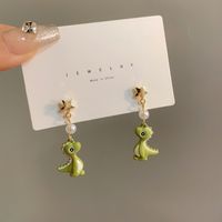 1 Paire Mignon Dinosaure Vernis Au Four Perle D'Imitation Alliage Boucles D'oreilles main image 6