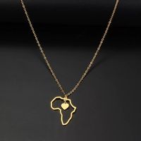 Simple Style Streetwear Map Heart Shape 304 Stainless Steel Asymmetrical Hollow Out 18K Gold Plated Unisex Pendant Necklace sku image 1