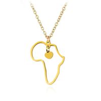 Simple Style Streetwear Map Heart Shape 304 Stainless Steel Asymmetrical Hollow Out 18K Gold Plated Unisex Pendant Necklace main image 4