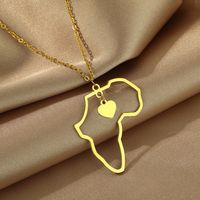 Simple Style Streetwear Map Heart Shape 304 Stainless Steel Asymmetrical Hollow Out 18K Gold Plated Unisex Pendant Necklace main image 5