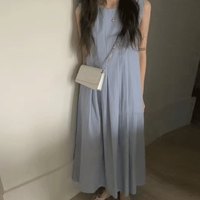 Women's Boho Dress Tea Dress Casual Vacation Simple Style Round Neck Sleeveless Solid Color Maxi Long Dress Daily Street main image 6