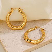 1 Pair Simple Style Bamboo Joint Solid Color Plating 304 Stainless Steel 18K Gold Plated Earrings main image 1