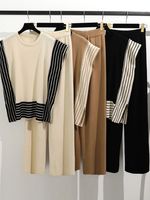 Täglich Frau Vintage-Stil Streifen Polyester Hosen-Sets Hosen-Sets main image 1