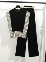 Täglich Frau Vintage-Stil Streifen Polyester Hosen-Sets Hosen-Sets main image 4