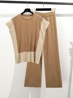 Täglich Frau Vintage-Stil Streifen Polyester Hosen-Sets Hosen-Sets main image 2