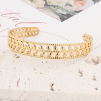 Stainless Steel 18K Gold Plated Rose Gold Plated Elegant Punk Shiny Leaves Hollow Out Bangle sku image 2
