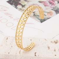 Stainless Steel 18K Gold Plated Rose Gold Plated Elegant Punk Shiny Leaves Hollow Out Bangle main image 8