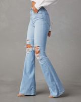امرأة اليومي شارع ملابس الشارع اللون الصامد مكتمل الطول ممزق سروال واسع جينز main image 5