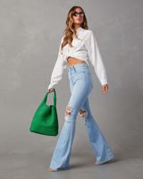 Women's Daily Street Streetwear Solid Color Full Length Ripped Flared Pants Jeans main image 4