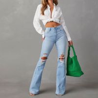Women's Daily Street Streetwear Solid Color Full Length Ripped Flared Pants Jeans sku image 3