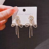 1 Pair IG Style Sweet Flower Bow Knot Plating Chain Inlay Alloy Rhinestones Pearl Drop Earrings main image 5