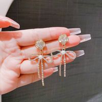 1 Pair IG Style Sweet Flower Bow Knot Plating Chain Inlay Alloy Rhinestones Pearl Drop Earrings main image 3
