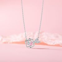 Titanium Steel Copper White Gold Plated Sweet Heart Shape Inlaid Zircon Pendant Necklace sku image 1