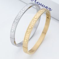 Stainless Steel 18K Gold Plated Rose Gold Plated Tropical Simple Style Roman Style Star Moon Bangle main image 4