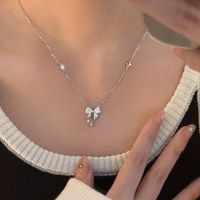 Simple Style Classic Style Bow Knot Sterling Silver Inlay Zircon Women's Earrings Necklace main image 3
