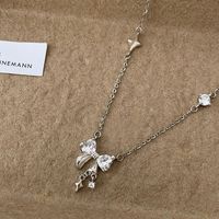 Simple Style Classic Style Bow Knot Sterling Silver Inlay Zircon Women's Earrings Necklace main image 2