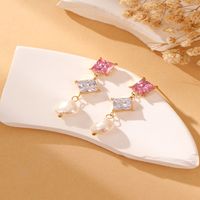 1 Pair Sweet Oval Water Droplets Rhombus Plating Inlay Stainless Steel Artificial Crystal Artificial Crystal Gold Plated Drop Earrings main image 1