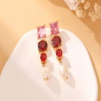 1 Pair Sweet Oval Water Droplets Rhombus Plating Inlay Stainless Steel Artificial Crystal Artificial Crystal Gold Plated Drop Earrings main image 6