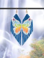 1 Pair Vacation Bohemian Butterfly Beaded Tassel Seed Bead Drop Earrings main image 1