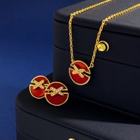 Copper K Gold Plated Simple Style Commute Round Letter Inlay Zircon Earrings Necklace main image 1