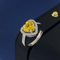 Wholesale Sweet Commute Shiny Heart Shape Copper Inlay 18K Gold Plated Zircon Open Rings main image 3