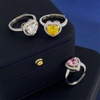 Wholesale Sweet Commute Shiny Heart Shape Copper Inlay 18K Gold Plated Zircon Open Rings main image 4