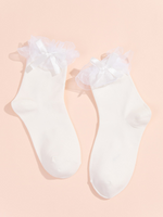 Women's Sweet Solid Color Bow Knot Polyester Crew Socks A Pair main image 2