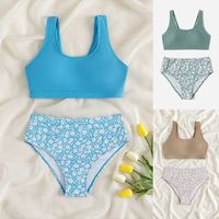 Filles Petites Fleurs Couleur Unie Haut Court Vêtements De Wimwear Personnalisés main image 6