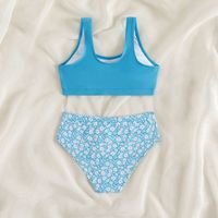 Girl'S Ditsy Floral Solid Color Crop Top Kids Swimwear main image 4