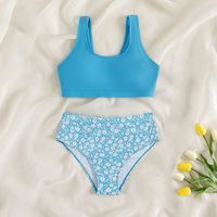 Girl'S Ditsy Floral Solid Color Crop Top Kids Swimwear sku image 3