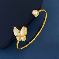 Copper 18K Gold Plated Commute Butterfly Inlay Zircon Bangle main image 5
