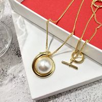 Copper 18K Gold Plated Simple Style Commute Round Toggle Inlay Artificial Pearls Necklace main image 6