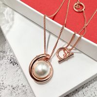 Copper 18K Gold Plated Simple Style Commute Round Toggle Inlay Artificial Pearls Necklace main image 4