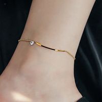 Classic Style Solid Color Chains Print Stainless Steel Inlay Zircon Women's Anklet main image 8