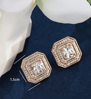 1 Pair Luxurious XUPING Simple Style Square Inlay Copper Alloy Artificial Gemstones 18K Gold Plated Ear Studs main image 2