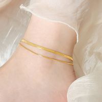 Classic Style Solid Color Chains Print Stainless Steel Inlay Zircon Women's Anklet sku image 7