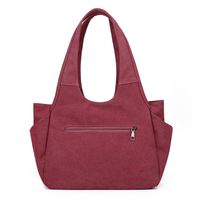 Women's Canvas Solid Color Vintage Style Square Zipper Shoulder Bag main image 8