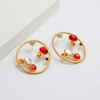 1 Pair Retro Color Block Plating Alloy Gold Plated Ear Studs main image 5
