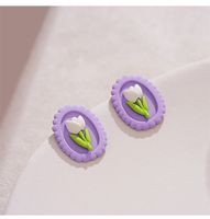 1 Pair IG Style Sweet Oval Flower Stoving Varnish Alloy Ear Studs main image 1