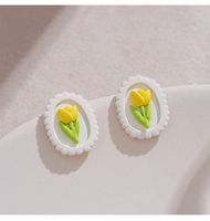 1 Pair IG Style Sweet Oval Flower Stoving Varnish Alloy Ear Studs sku image 3