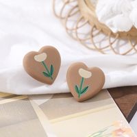 1 Pair Sweet Simple Style Heart Shape Plastic Resin Ear Studs sku image 2