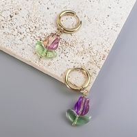 1 Pair Sweet Flower Enamel Plating Alloy Glass Drop Earrings sku image 3